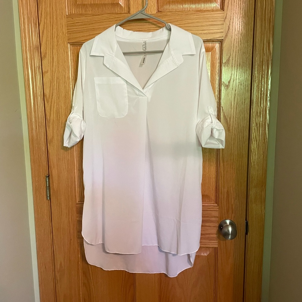 SHEIN White Oversized Notched Collar Beach Coverup